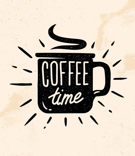 Kaffeezeit Zitat Grafiken, Logos, Etiketten und Abzeichen. Vektorillustration - Vektor, Bild