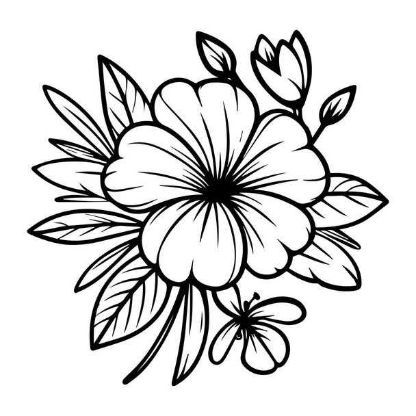 vector illustratie van mooie bloem ornament, ansichtkaart voor uitnodiging kaart periwinkle bloem schets, clip art minimalistische periwinkle bloem schets, eenvoudige Catharanthus lijn tekeningen, eenvoudige periwinkle bloem tekening, potlood schets Sada bahar  - Vector, afbeelding