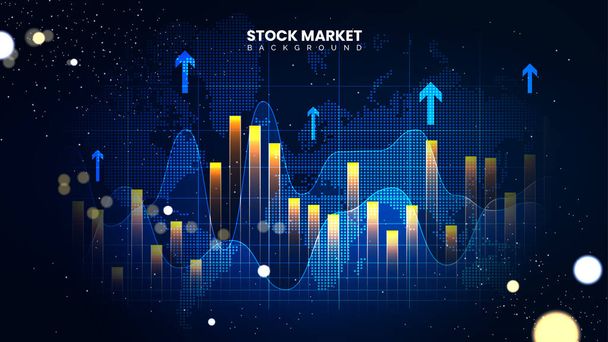 矢印が付いている未来的な金融取引図. 成功した株式市場の統計情報と傾向. 経済情報の成長背景 - ベクター画像