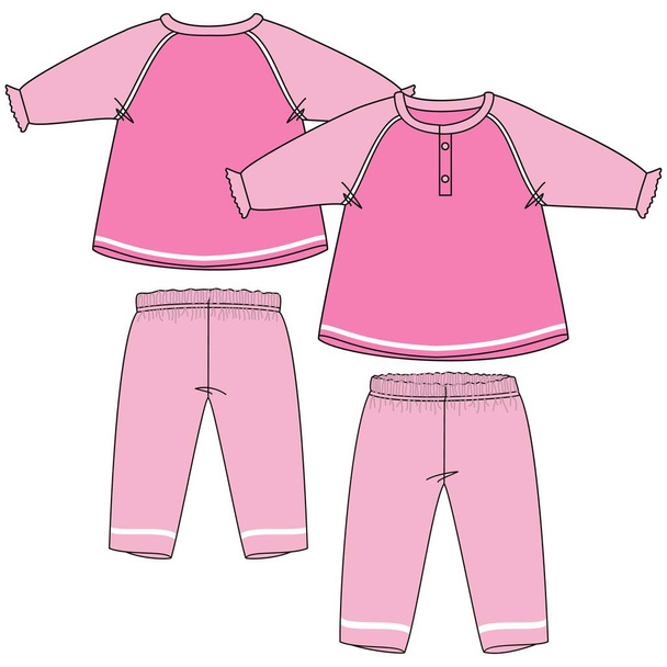Vector flache Skizze von Babykleidung, Modedesign VECTOR für Baby Mädchen und Jungen. Sie können es als Basis in Ihrer Sammlung verwenden, es nach Belieben einfärben und Ihr Druckmuster platzieren. baby - Vektor, Bild