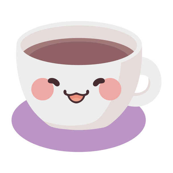 Кофейная чашка Кавайи улыбающаяся иллюстрация - Вектор,изображение