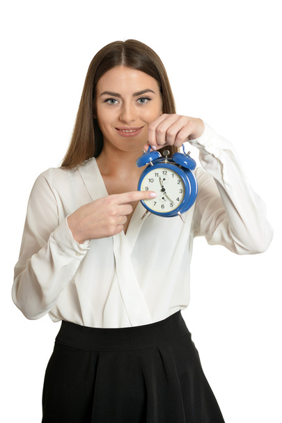 Beautiful woman with clock - Zdjęcie, obraz