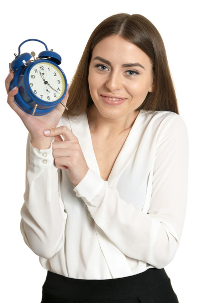 Beautiful woman with clock - Foto, imagen