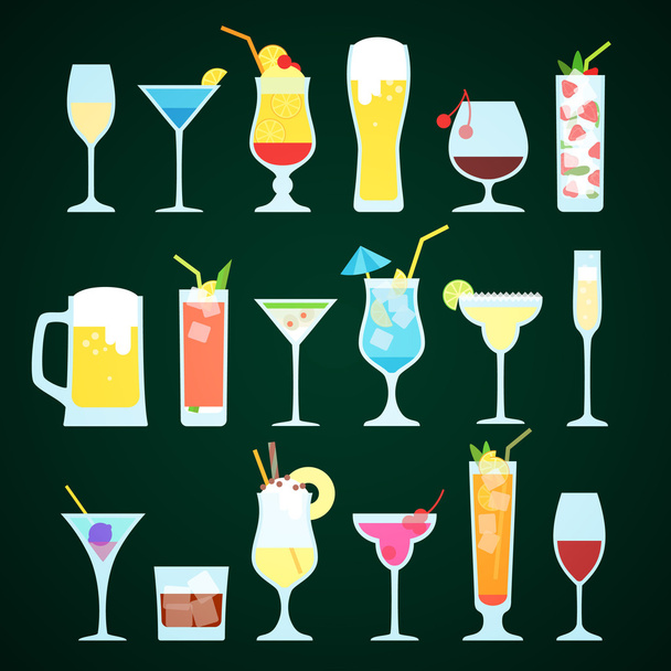Set of summer cocktails. - Vector, afbeelding