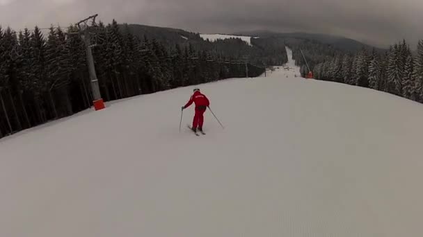 Going down the ski run in Bukovel, Ukraine - Footage, Video