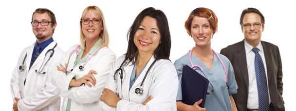 Grupo de Médicos o Enfermeras sobre un Fondo Blanco
 - Foto, imagen