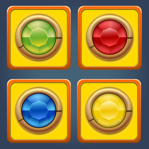 Square buttons with colored diamonds for game or app - Vector, Image