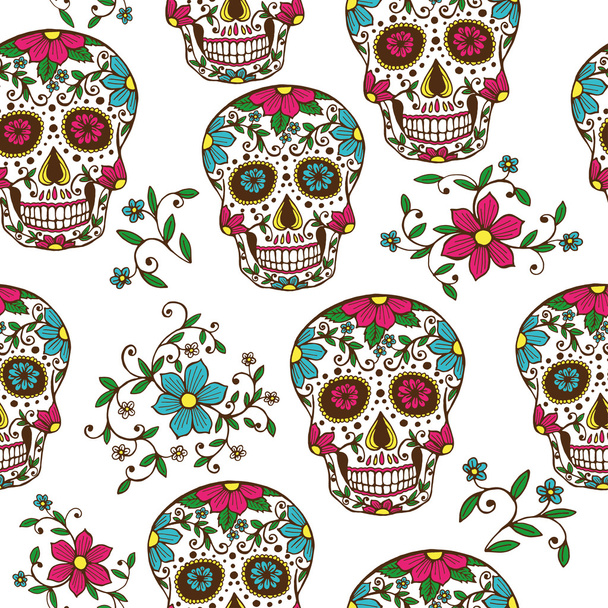 Skull with floral ornament - Vector, imagen