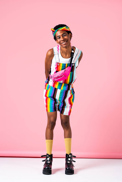Fluid gender hispanic latin black man posing in studio with fashionable clothing, concepts about LGBTQ, genderless and diversity - Photo, image