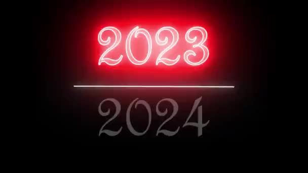 Лампочка 2023 змінюється на 2024 рік. Наближається Новий рік. Святкова вивіска. 2023 виходить 2024 вогні вгору - Кадри, відео