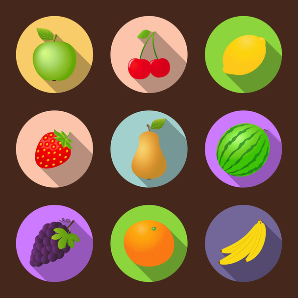 Vector fruits flat icon set - Vektor, kép