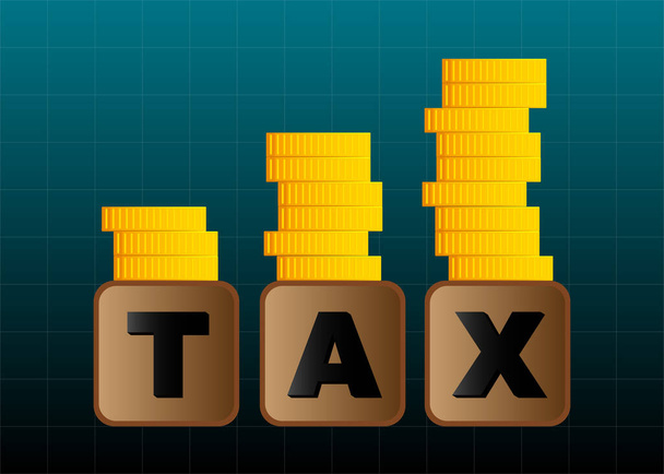 αύξηση του φορολογικού συντελεστή μέχρι το χρυσό νόμισμα χρήματα για την καταβολή φόρου - Διάνυσμα, εικόνα