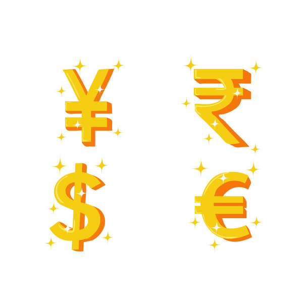 Altın sikkeler yen euro Rupi dolar altın sikkeler vektörü - Vektör, Görsel