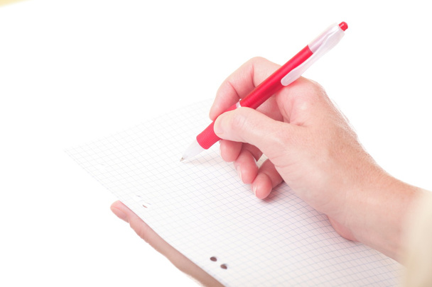 Блокнот, красная ручка, женщины, изолированные
 - Фото, изображение