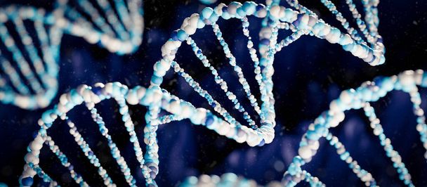 3D Renderowanie DNA Double Helix Struktury w kolorze niebieskim i białym. - Zdjęcie, obraz