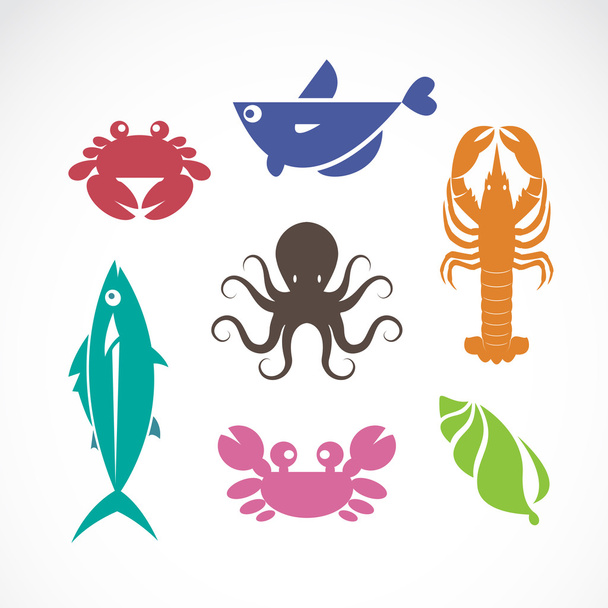 Vektor-Set von Meeresfrüchten-Symbolen auf weißem Hintergrund - Vektor, Bild
