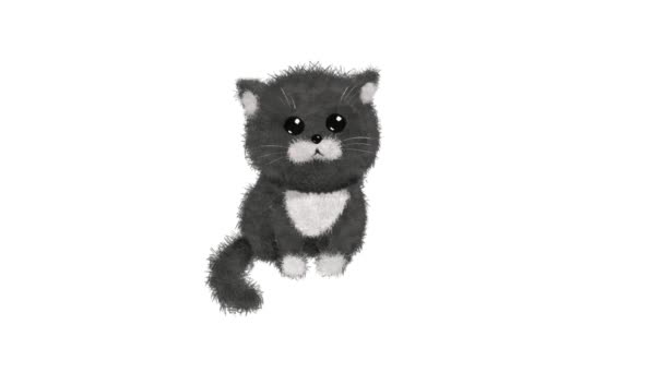 Nyuszi cica. Cuki szőrös macska. Háziállat. Rajzfilm illusztráció fekete-fehér. Videófelvétel. Animáció 2d felvétel fehér háttér - Felvétel, videó