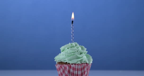 cupcake με ένα κερί γενέθλια  - Πλάνα, βίντεο