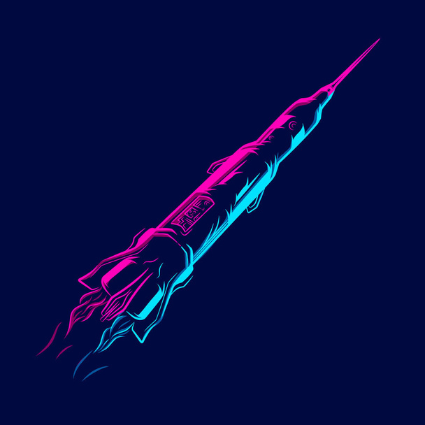 Rocket galaksin avaruusalus linja pop art muotokuva logo värikäs muotoilu tumma tausta. Abstrakti vektorikuva. - Vektori, kuva