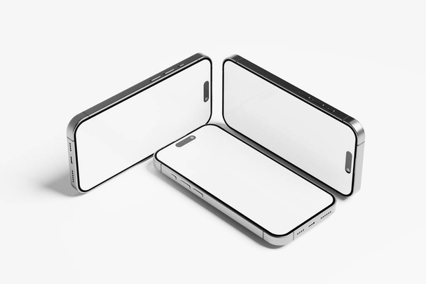 Iphone 15 και 15 Pro και 15 Pro Max White Blank 3D Αποτύπωση Mockup για προβολή UI Design - Φωτογραφία, εικόνα