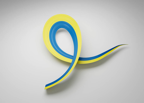 3D vlajka Ukrajiny lesklé vlnité povědomí stuha vlajka izolované na bílém pozadí 3D ilustrace - Fotografie, Obrázek