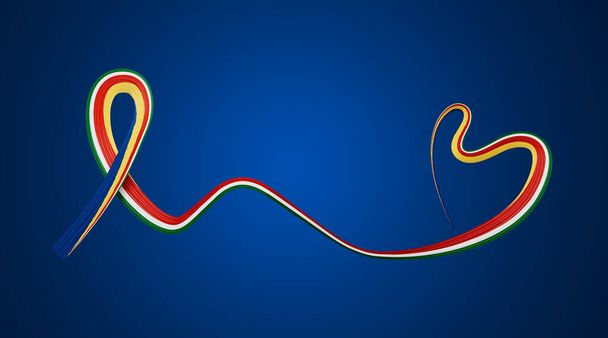 3d Прапор Сейшельських островів Стрічковий прапор у формі серця На синьому фоні 3d ілюстрація - Фото, зображення
