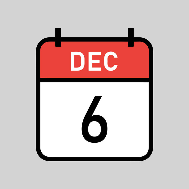 prosinec 6, červená a bílá barva kalendář stránka s černým obrysem, kalendář datum jednoduché vektorové ilustrace - Vektor, obrázek