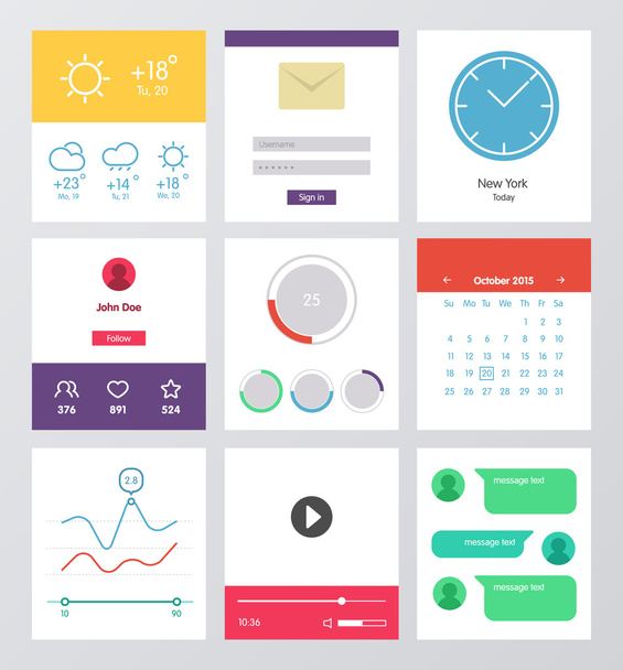 Set of flat design UI and UX elements - Vector, Image