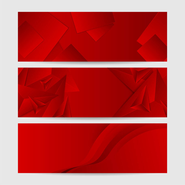 Abstract red banner background design template vector illustration with 3d overlap layer and geometric wave shapes. Fundo abstrato poligonal, textura, layout de anúncio e página da web - Vetor, Imagem