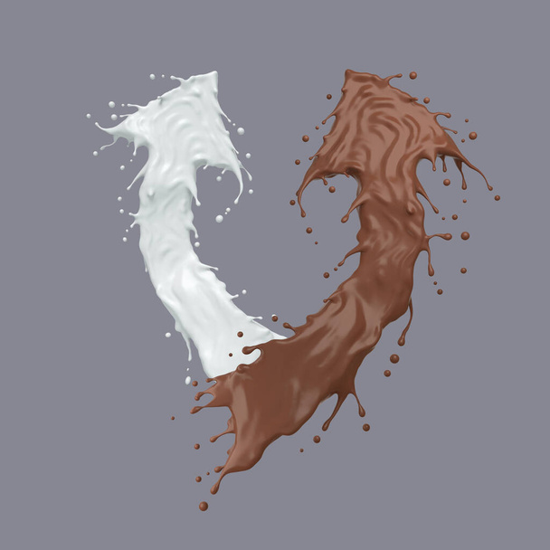 Schizzi di cioccolato al latte isolati su sfondo, percorso di ritaglio, rendering 3D. - Foto, immagini