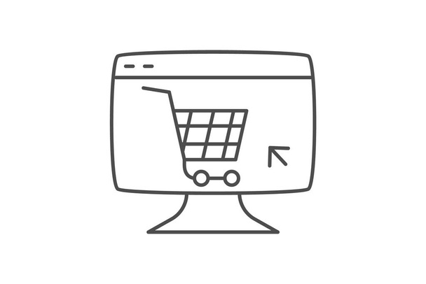 Online nakupování, Web Store Experience, ikona tenké linky, šedý obrys ikona, pixel perfektní ikona - Vektor, obrázek