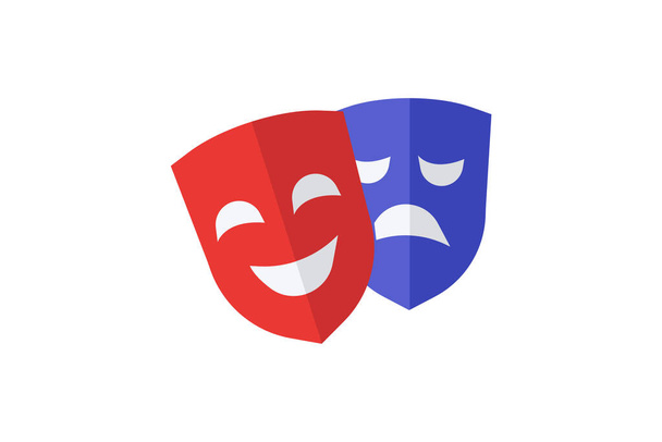 Drama maska, divadelní symbol, divadelní maska, plochá barevná ikona, pixel perfektní ikona - Vektor, obrázek