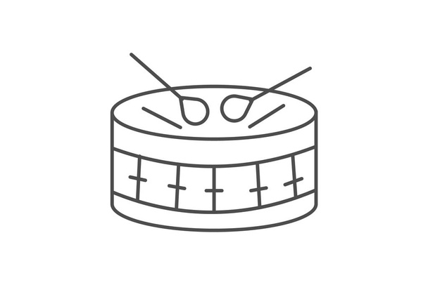 Tambor, Instrumento de percusión, Tambor, Icono de línea delgada, Icono de contorno gris, Icono de píxel perfecto - Vector, Imagen