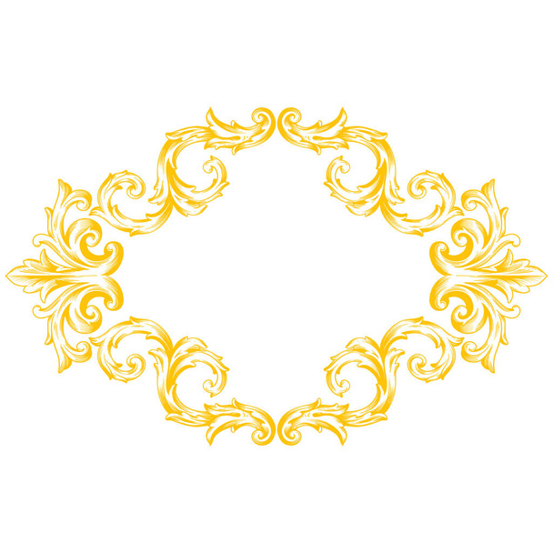 Caligrafía decorativa de filigrana de borde o marco de oro elemento en estilo barroco vintage y retro - Vector, imagen