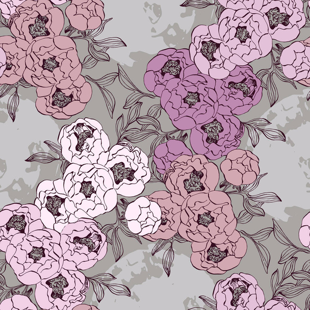 Seamless boho floral pattern with pink peony flowers. Retro collage pattern. Contemporary print for wedding stationary, greetings, wallpapers, fashion, backgrounds, textures, DIY, wrappers, cards - Vector, Image