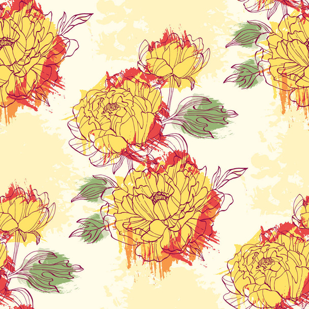 Naadloze boho bloemenpatroon met roze pioenroos bloemen. Retro collage patroon. Hedendaagse print voor bruiloft stationaire, begroetingen, wallpapers, mode, achtergronden, texturen, DIY, wrappers, kaarten - Vector, afbeelding