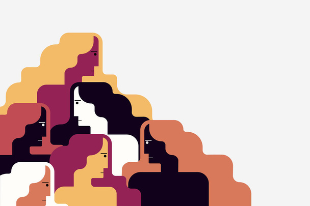 Illustrazione di un gruppo di donne multietniche. Concetto per il potere femminile - Vettoriali, immagini