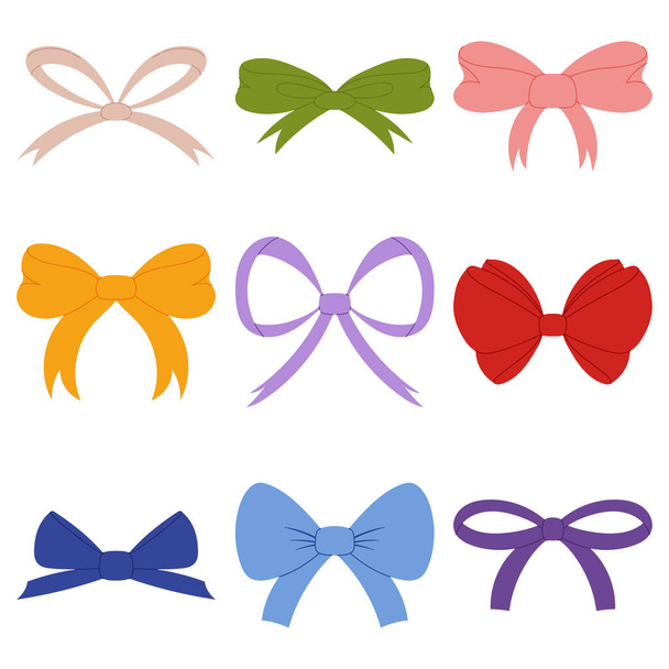 Whimsical Hand Drawn Flat Organic Bows in a Modern Style. Perfect for Trendy Decorations. Big Set of Bowties for Various Occasions. - Vector, Image