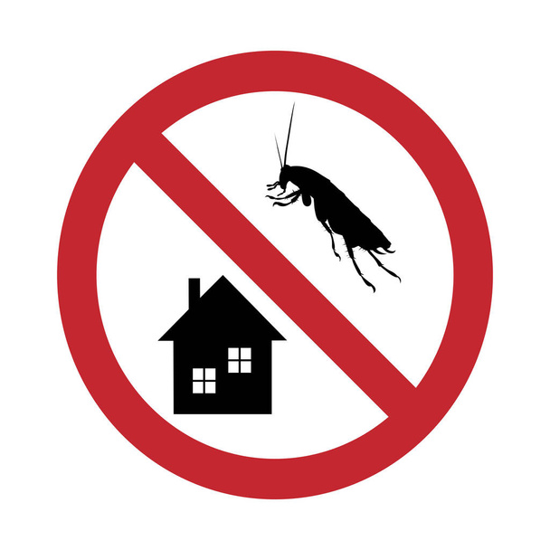 Silhouette vettoriale senza scarafaggio a casa su sfondo bianco. Simbolo di arresto fastidioso insetto e casa di protezione. - Vettoriali, immagini