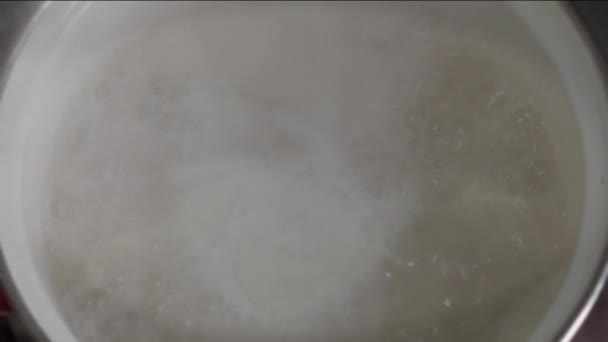 沸騰した水の鍋の豊富な泡そして蒸気. - 映像、動画