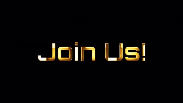 Loop animation of Join Us cinematic trailer title golden glittering text effect on black background απομονωμένο διαφανές βίντεο animation κανάλι άλφα χρησιμοποιώντας το Quick time prores 444  - Πλάνα, βίντεο
