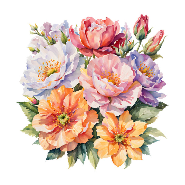 πολύχρωμα λουλούδια ακουαρέλα για κάρτες σχεδιασμού, μορφή διάνυσμα EPS. - Διάνυσμα, εικόνα