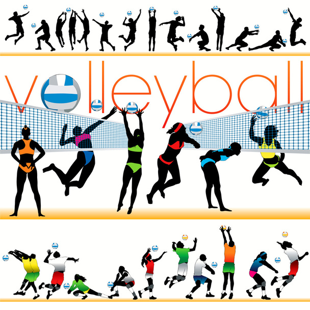 30 Volleyball Players Silhouettes Set - Vector, Image