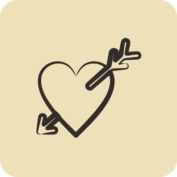 Icon Heart with Arrow. související se symbolem Valentýna. ručně kreslený styl. Jednoduchý design upravitelný - Vektor, obrázek