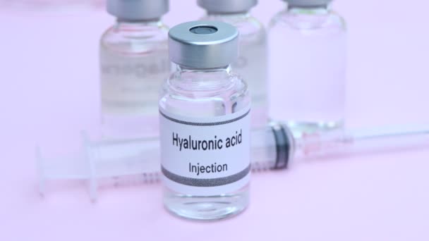 Hyaluronic acid in a vial, Substances used for injection to treat or medical beauty enhancement, beauty product - Footage, Video