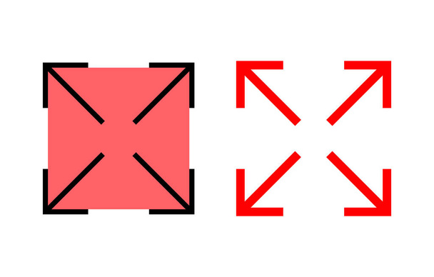 Illustration mit Vollbild-Symbolen. Erweitern Sie auf Vollbild-Zeichen und Symbol. Pfeil-Symbol - Vektor, Bild