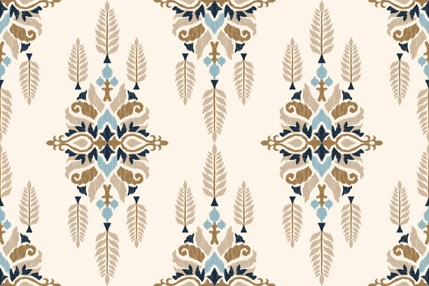Ikat floral paisley embroidery on white background.Ikat ethnic oriental seamless pattern traditional.Aztec style abstract vector illustration.design for texture,fabric,clothing,wrapping,decoration. - Vector, Image