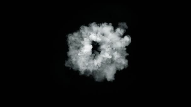 Super Slow Motion Shot van Round Smoke Explosion Towards Camera Geïsoleerd op zwart met 1000fps. Gefilmd met High Speed Cinema Camera, 4K. - Video