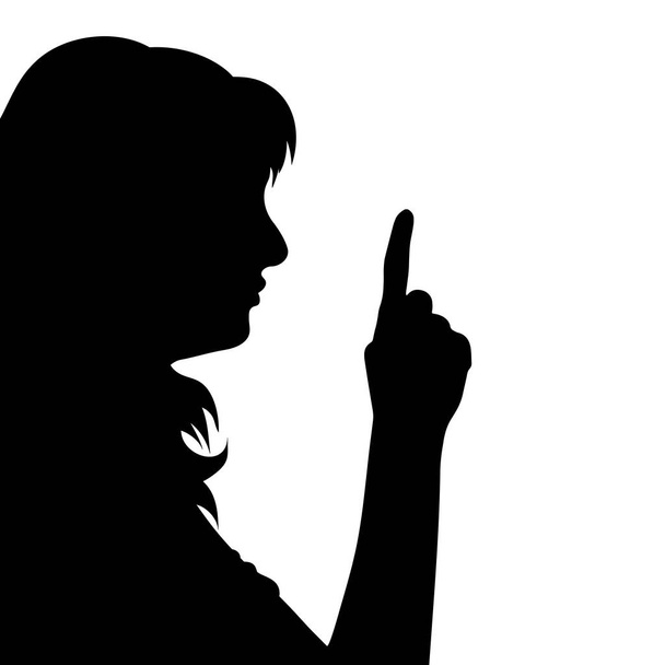 Векторный силуэт анонимной женщины с жестом внимания на белом фоне. Символ людей и предупреждение. - Вектор,изображение