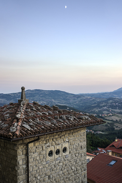 Panoramic view from the roof in San Marino in Italy late in the  - Photo, Image